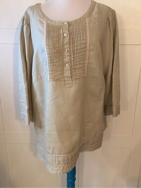 Peter Martin Linen Beige Pintuck Button Front Tunic 2X
